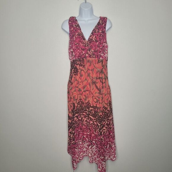 Rabbit Rabbit Rabbit pink orange grunge drop waist handkerchief dress size 14 - Picture 1 of 7